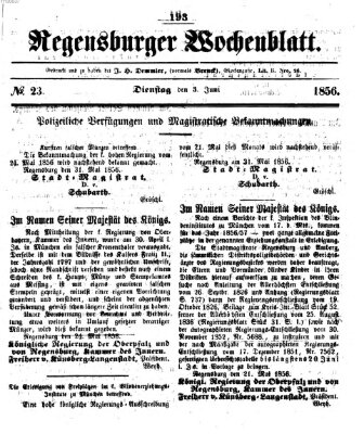 Regensburger Wochenblatt Dienstag 3. Juni 1856