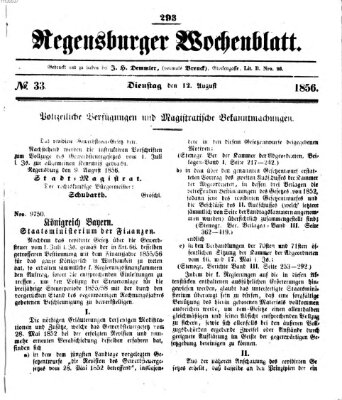 Regensburger Wochenblatt Dienstag 12. August 1856