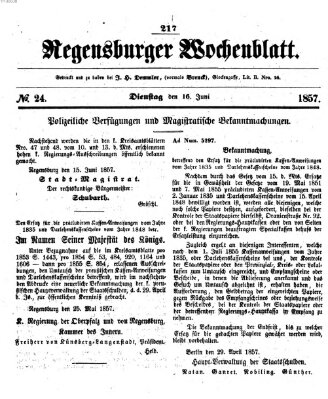Regensburger Wochenblatt Dienstag 16. Juni 1857