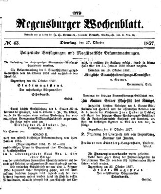 Regensburger Wochenblatt Dienstag 27. Oktober 1857