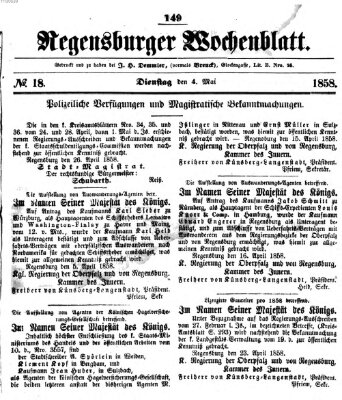 Regensburger Wochenblatt Dienstag 4. Mai 1858