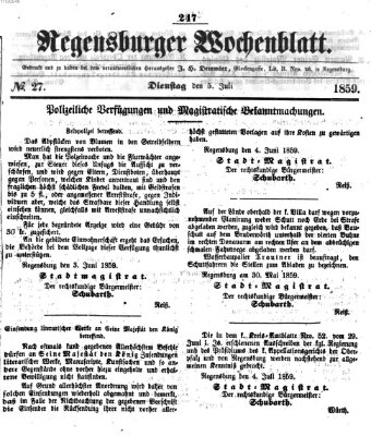 Regensburger Wochenblatt Dienstag 5. Juli 1859