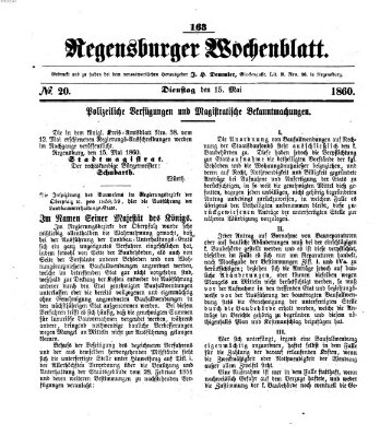 Regensburger Wochenblatt Dienstag 15. Mai 1860