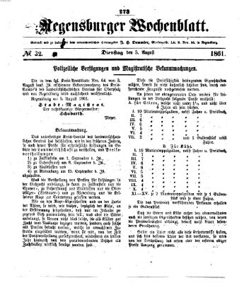 Regensburger Wochenblatt Montag 5. August 1861