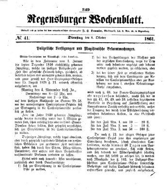 Regensburger Wochenblatt Dienstag 8. Oktober 1861