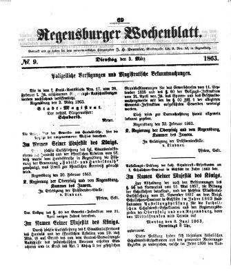 Regensburger Wochenblatt Dienstag 3. März 1863