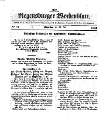 Regensburger Wochenblatt Dienstag 21. Juli 1863