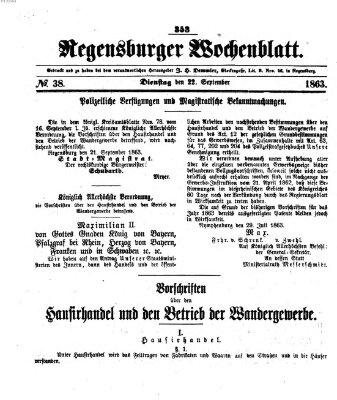 Regensburger Wochenblatt Dienstag 22. September 1863