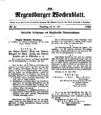 Regensburger Wochenblatt Dienstag 31. Juli 1866