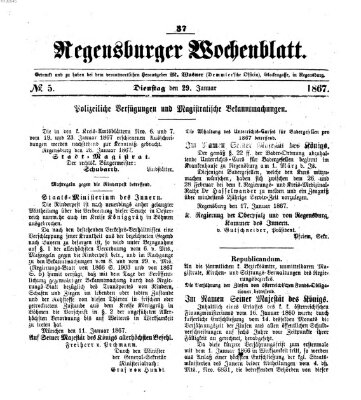 Regensburger Wochenblatt Dienstag 29. Januar 1867