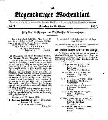 Regensburger Wochenblatt Dienstag 12. Februar 1867