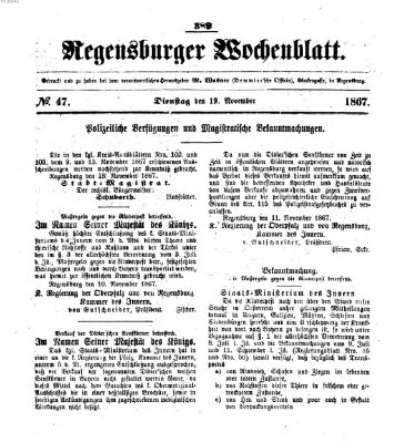 Regensburger Wochenblatt Dienstag 19. November 1867