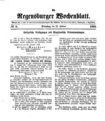 Regensburger Wochenblatt Dienstag 25. Februar 1868