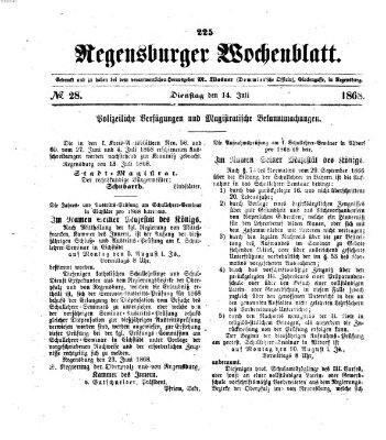 Regensburger Wochenblatt Dienstag 14. Juli 1868