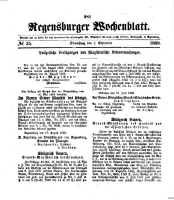 Regensburger Wochenblatt Dienstag 1. September 1868