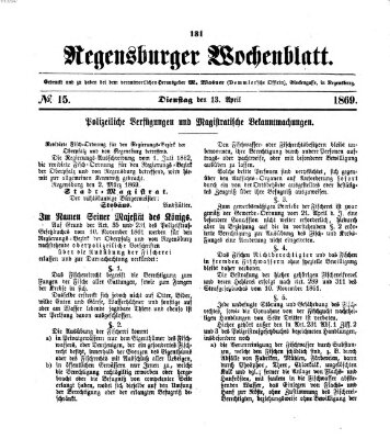 Regensburger Wochenblatt Dienstag 13. April 1869