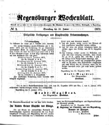 Regensburger Wochenblatt Dienstag 10. Januar 1871