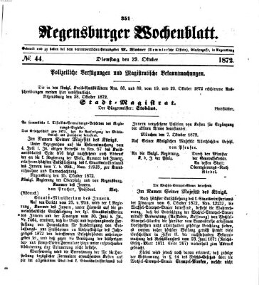 Regensburger Wochenblatt Dienstag 29. Oktober 1872