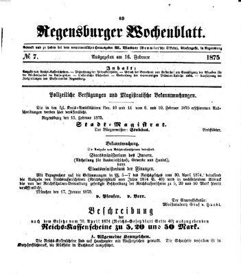 Regensburger Wochenblatt Dienstag 16. Februar 1875