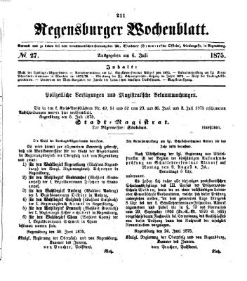 Regensburger Wochenblatt Dienstag 6. Juli 1875