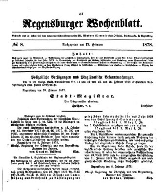 Regensburger Wochenblatt Dienstag 19. Februar 1878