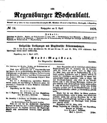Regensburger Wochenblatt Dienstag 2. April 1878