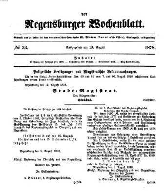Regensburger Wochenblatt Dienstag 13. August 1878