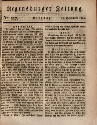 Regensburger Zeitung Dienstag 10. September 1816