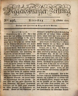 Regensburger Zeitung Dienstag 3. Oktober 1820