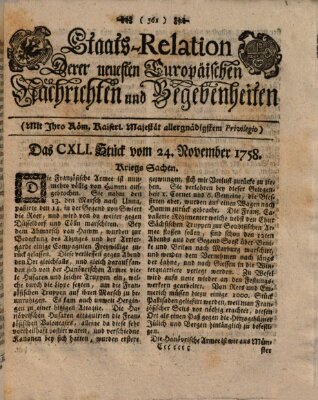 Staats-Relation der neuesten europäischen Nachrichten und Begebenheiten Freitag 24. November 1758