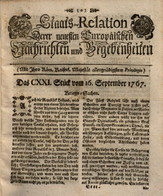Staats-Relation der neuesten europäischen Nachrichten und Begebenheiten Mittwoch 16. September 1767