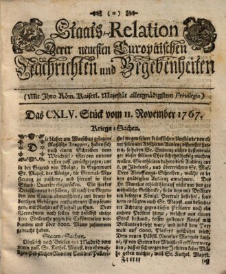 Staats-Relation der neuesten europäischen Nachrichten und Begebenheiten Mittwoch 11. November 1767