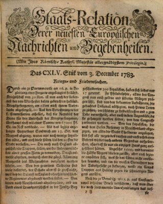 Staats-Relation der neuesten europäischen Nachrichten und Begebenheiten Mittwoch 3. Dezember 1783