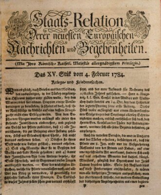 Staats-Relation der neuesten europäischen Nachrichten und Begebenheiten Mittwoch 4. Februar 1784