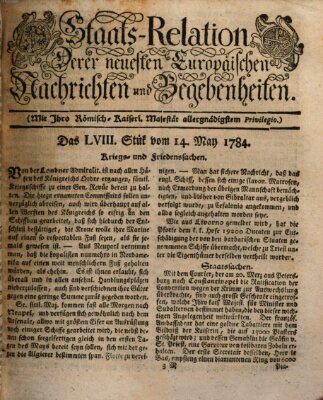 Staats-Relation der neuesten europäischen Nachrichten und Begebenheiten Freitag 14. Mai 1784