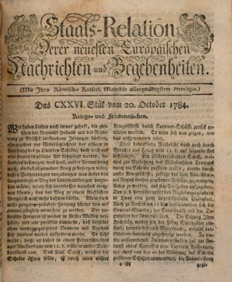 Staats-Relation der neuesten europäischen Nachrichten und Begebenheiten Mittwoch 20. Oktober 1784