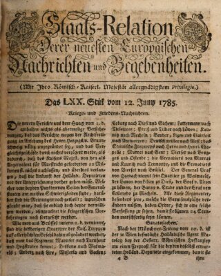 Staats-Relation der neuesten europäischen Nachrichten und Begebenheiten Sonntag 12. Juni 1785