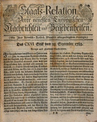 Staats-Relation der neuesten europäischen Nachrichten und Begebenheiten Mittwoch 28. September 1785