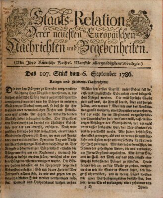 Staats-Relation der neuesten europäischen Nachrichten und Begebenheiten Mittwoch 6. September 1786