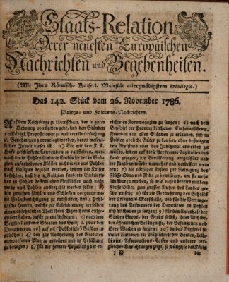 Staats-Relation der neuesten europäischen Nachrichten und Begebenheiten Sonntag 26. November 1786