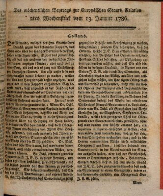Staats-Relation der neuesten europäischen Nachrichten und Begebenheiten Freitag 13. Januar 1786