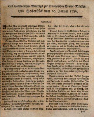 Staats-Relation der neuesten europäischen Nachrichten und Begebenheiten Freitag 20. Januar 1786