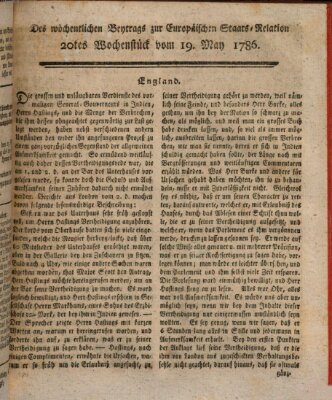 Staats-Relation der neuesten europäischen Nachrichten und Begebenheiten Freitag 19. Mai 1786