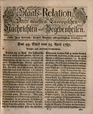 Staats-Relation der neuesten europäischen Nachrichten und Begebenheiten Mittwoch 25. April 1787