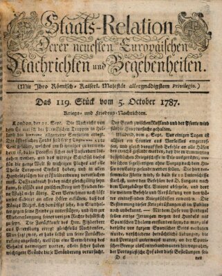 Staats-Relation der neuesten europäischen Nachrichten und Begebenheiten Freitag 5. Oktober 1787