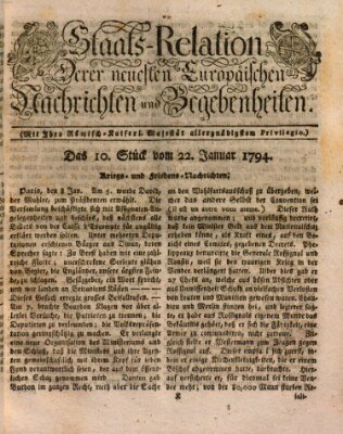 Staats-Relation der neuesten europäischen Nachrichten und Begebenheiten Mittwoch 22. Januar 1794
