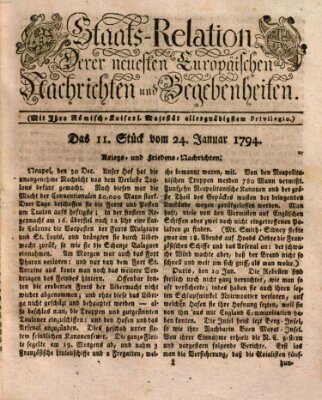 Staats-Relation der neuesten europäischen Nachrichten und Begebenheiten Freitag 24. Januar 1794