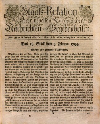 Staats-Relation der neuesten europäischen Nachrichten und Begebenheiten Sonntag 9. Februar 1794