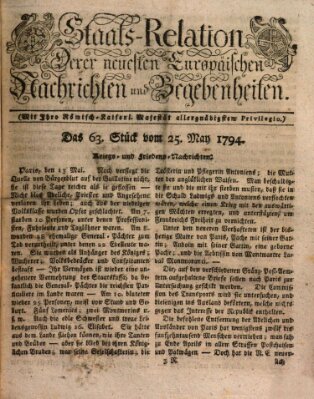 Staats-Relation der neuesten europäischen Nachrichten und Begebenheiten Sonntag 25. Mai 1794