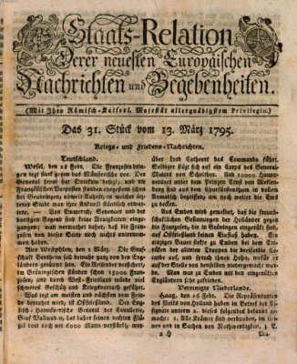 Staats-Relation der neuesten europäischen Nachrichten und Begebenheiten Freitag 13. März 1795